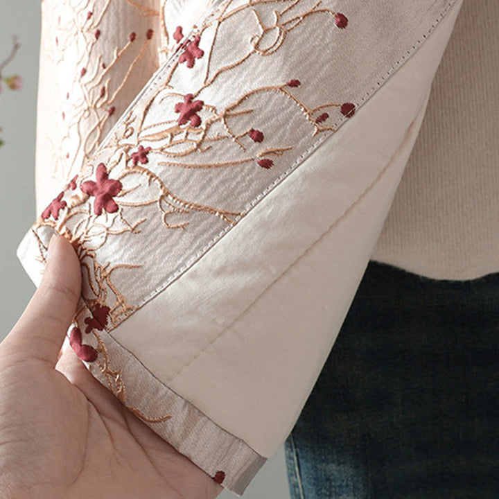 Kurtka termiczna damska z długim rękawem i kieszeniami, z motywem czerwonych kwiatów Buddha Stones , zapinana na guziki - image 7