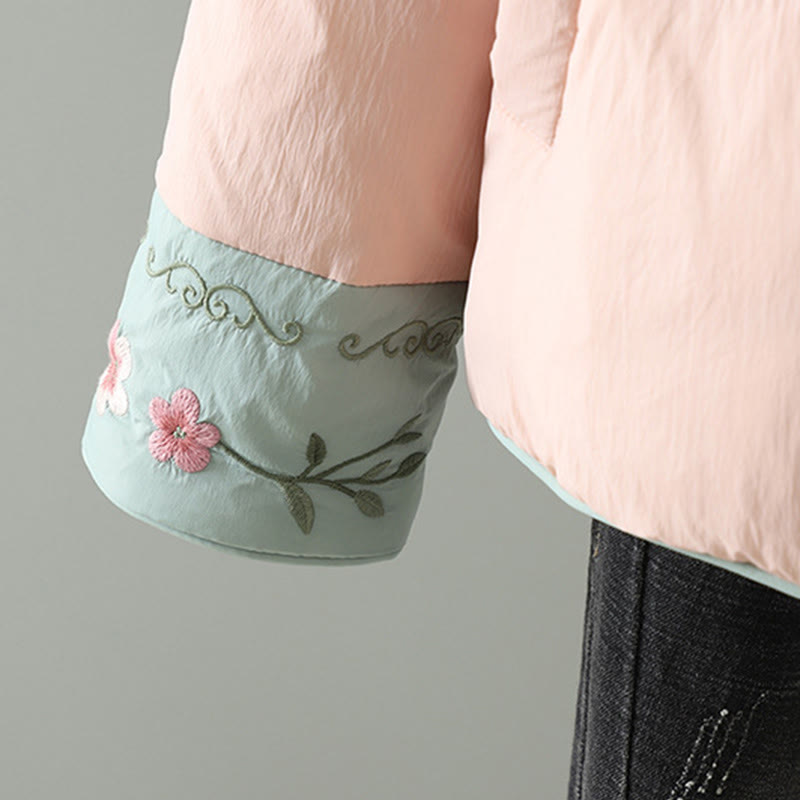 Kurtka termiczna damska z długim rękawem i kieszeniami, haftowana żaba z motywem kwiatów brzoskwini z motywem Buddha Stones - image 8