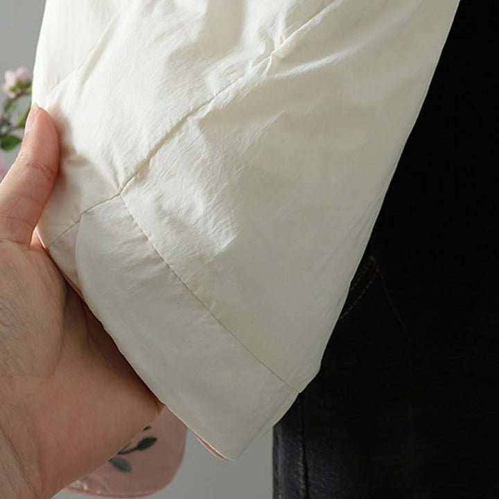 Kurtka termiczna damska z długim rękawem i kieszeniami, haftowana żaba z motywem kwiatów brzoskwini z motywem Buddha Stones - image 21