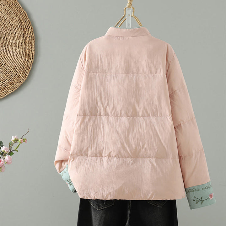 Kurtka termiczna damska z długim rękawem i kieszeniami, haftowana żaba z motywem kwiatów brzoskwini z motywem Buddha Stones - image 2