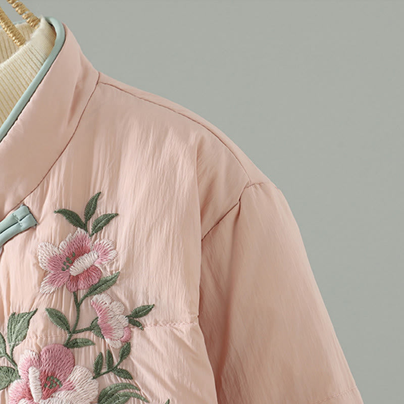 Kurtka termiczna damska z długim rękawem i kieszeniami, haftowana żaba z motywem kwiatów brzoskwini z motywem Buddha Stones - image 5