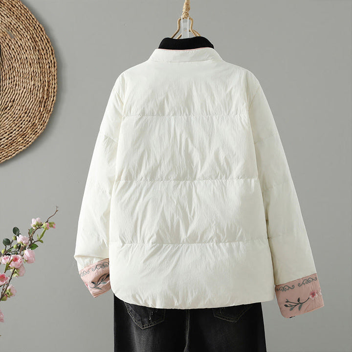 Kurtka termiczna damska z długim rękawem i kieszeniami, haftowana żaba z motywem kwiatów brzoskwini z motywem Buddha Stones - image 16