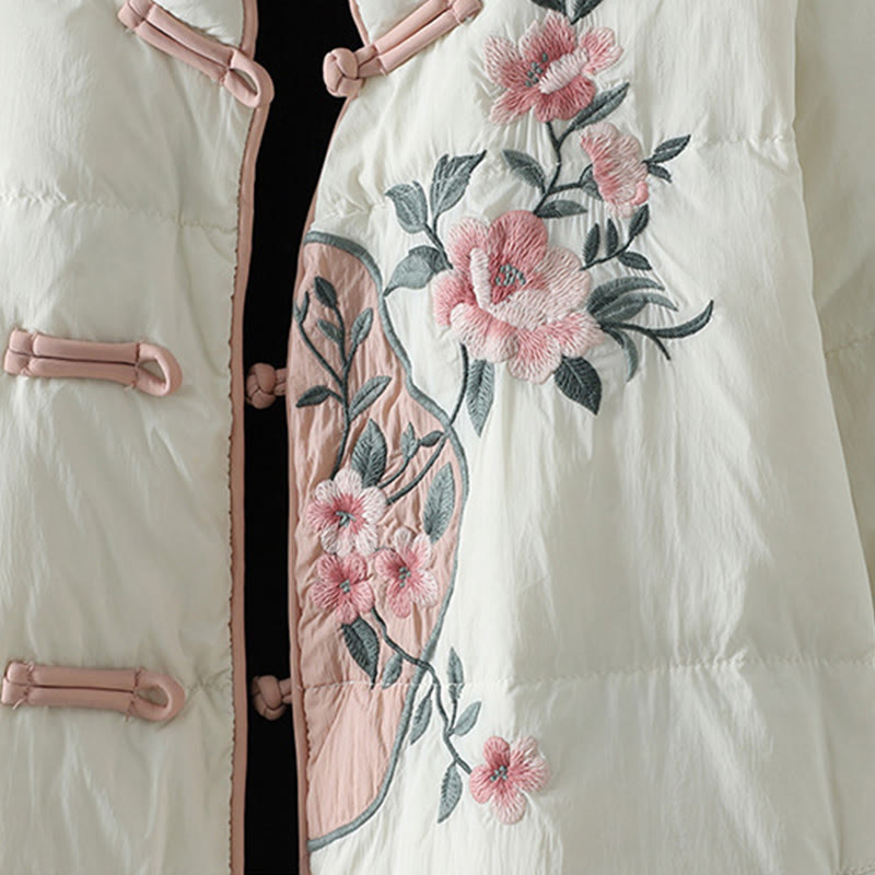 Kurtka termiczna damska z długim rękawem i kieszeniami, haftowana żaba z motywem kwiatów brzoskwini z motywem Buddha Stones - image 19