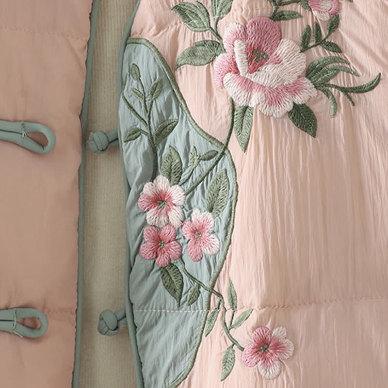 Kurtka termiczna damska z długim rękawem i kieszeniami, haftowana żaba z motywem kwiatów brzoskwini z motywem Buddha Stones - image 6