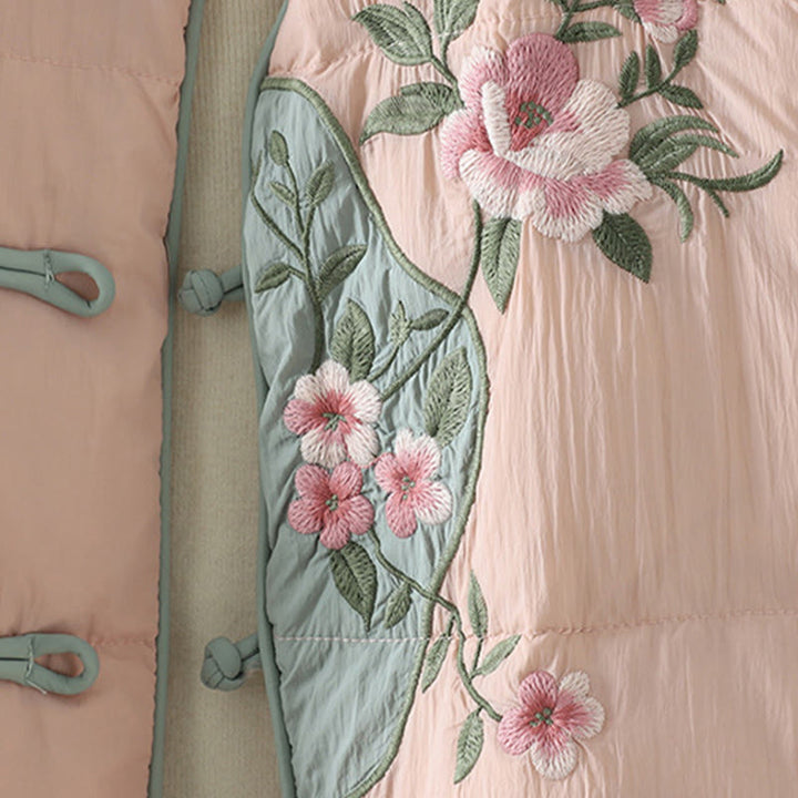 Kurtka termiczna damska z długim rękawem i kieszeniami, haftowana żaba z motywem kwiatów brzoskwini z motywem Buddha Stones - image 6