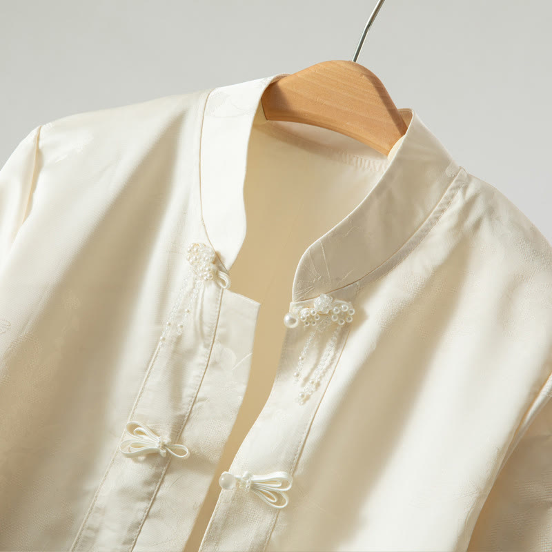 Kurtka Buddha Stones z długim rękawem i haftem jesiennych kwiatów z motywem żaby i guzików - image 2