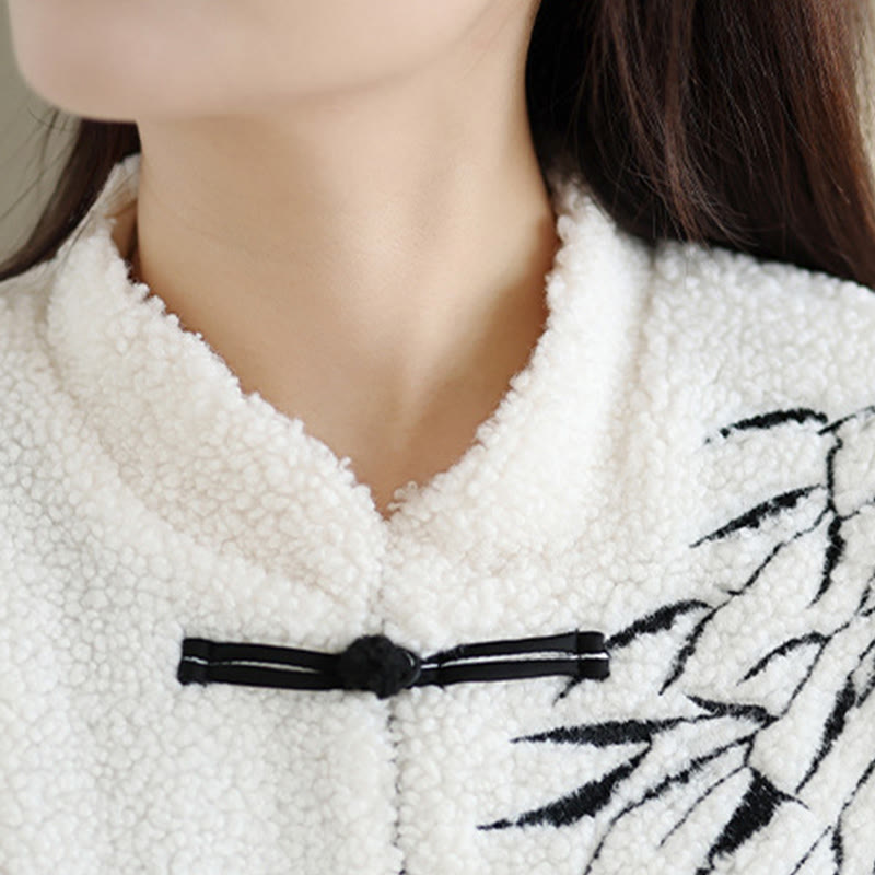 Kurtka termiczna damska z długim rękawem i guzikami "Buddha Stones White Willow Leaves" z żabą - image 7