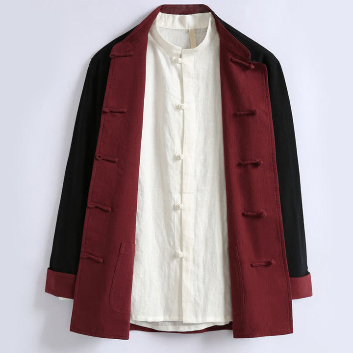 Kurtka męska z długim rękawem z bawełny z długimi rękawami i rewersem w stylu chińskim z Buddha Stones - image 5