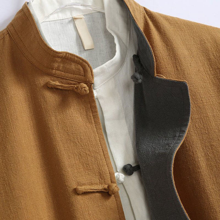 Kurtka męska z długim rękawem z bawełny z długimi rękawami i rewersem w stylu chińskim z Buddha Stones - image 2