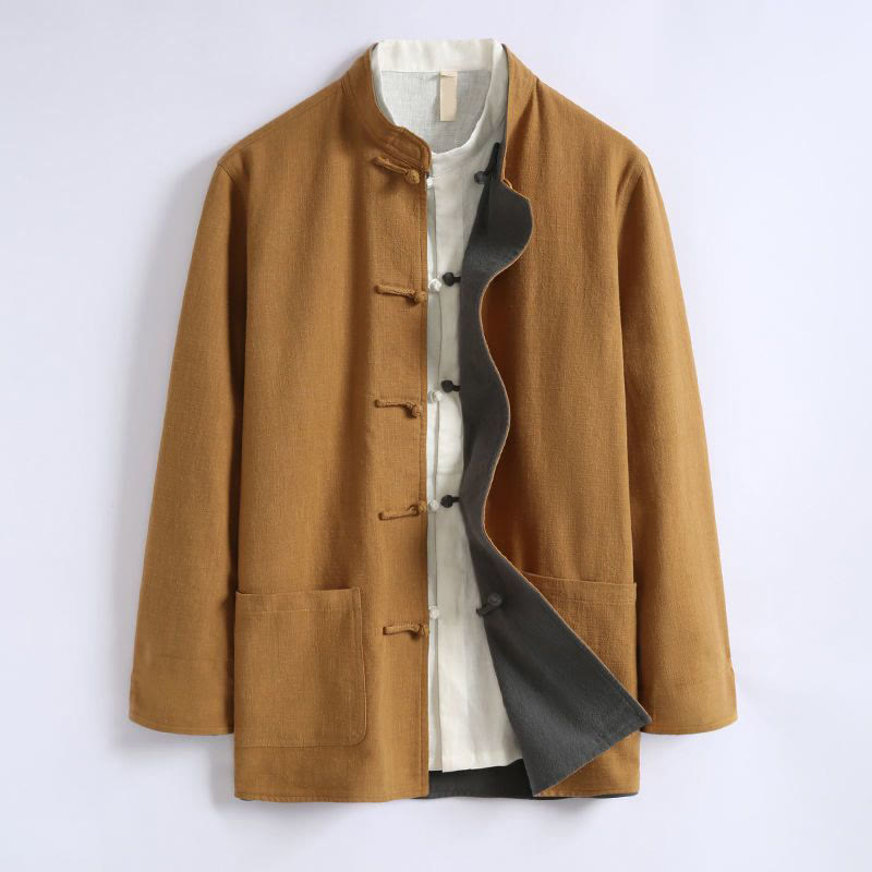 Kurtka męska z długim rękawem z bawełny z długimi rękawami i rewersem w stylu chińskim z Buddha Stones - image 1