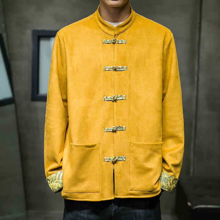 Kurtka męska zamszowa z bawełny z długimi rękawami i kieszeniami " Buddha Stones Fall Waves Frog-Button" - Złoto - US/UK/AU42， EU52 (3XL) - image 0