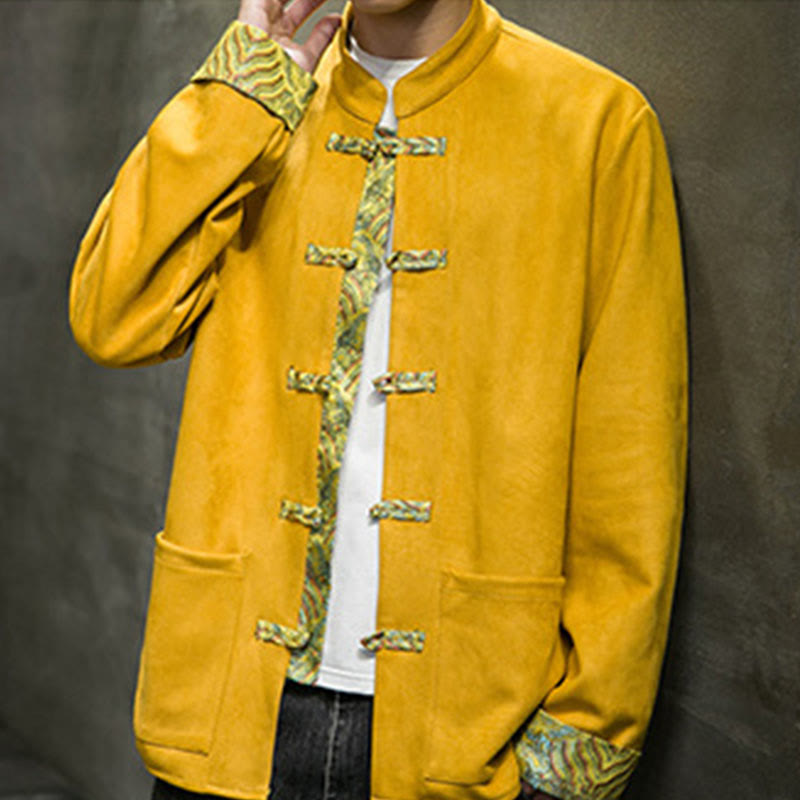 Kurtka męska zamszowa z bawełny z długimi rękawami i kieszeniami " Buddha Stones Fall Waves Frog-Button" - image 2