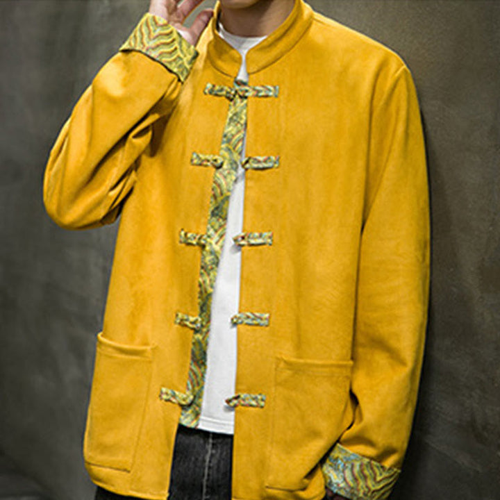 Kurtka męska zamszowa z bawełny z długimi rękawami i kieszeniami " Buddha Stones Fall Waves Frog-Button" - image 2