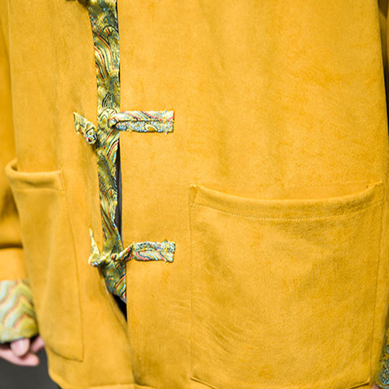 Kurtka męska zamszowa z bawełny z długimi rękawami i kieszeniami " Buddha Stones Fall Waves Frog-Button" - image 12