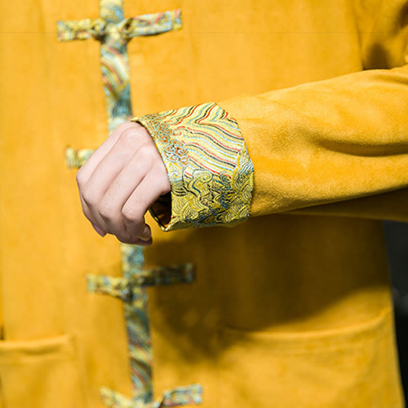 Kurtka męska zamszowa z bawełny z długimi rękawami i kieszeniami " Buddha Stones Fall Waves Frog-Button" - image 13