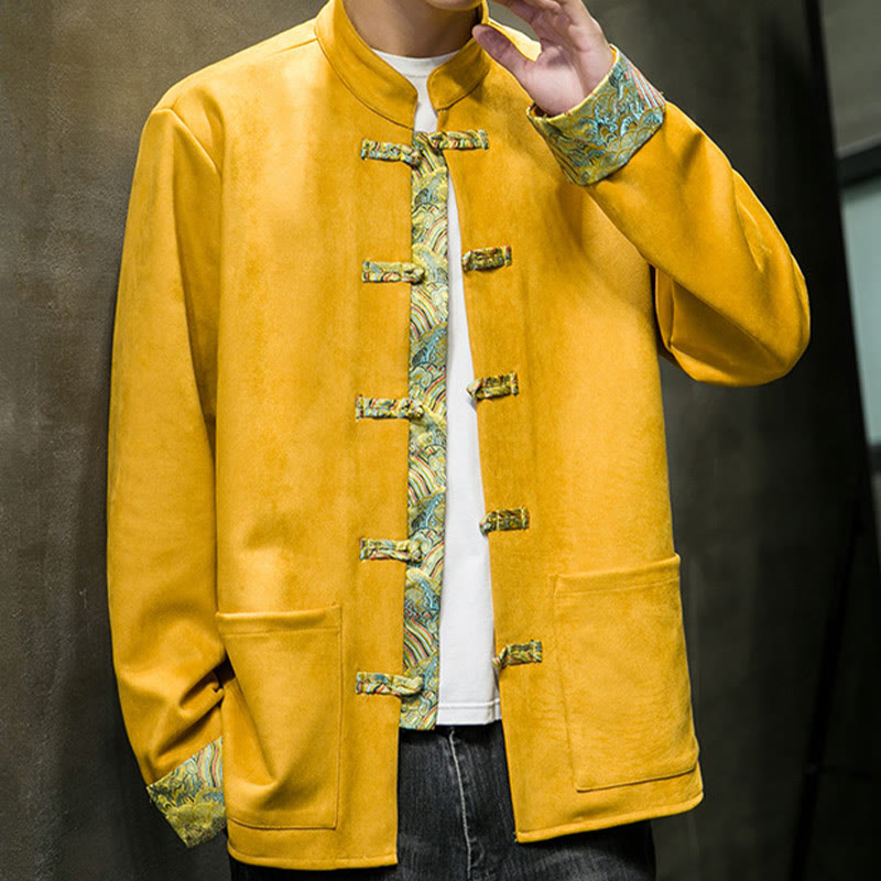 Kurtka męska zamszowa z bawełny z długimi rękawami i kieszeniami " Buddha Stones Fall Waves Frog-Button" - image 1