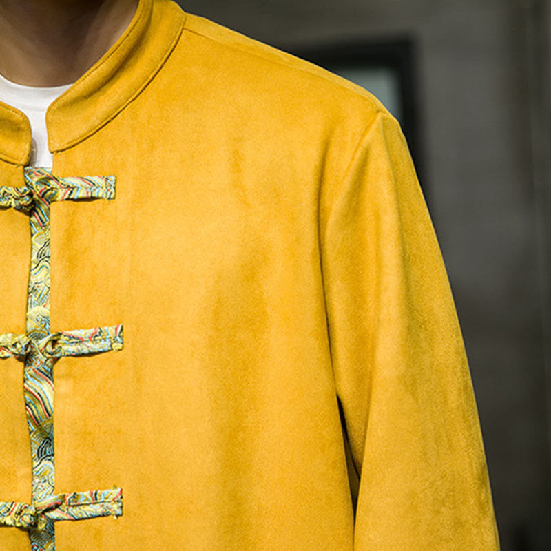 Kurtka męska zamszowa z bawełny z długimi rękawami i kieszeniami " Buddha Stones Fall Waves Frog-Button" - image 11