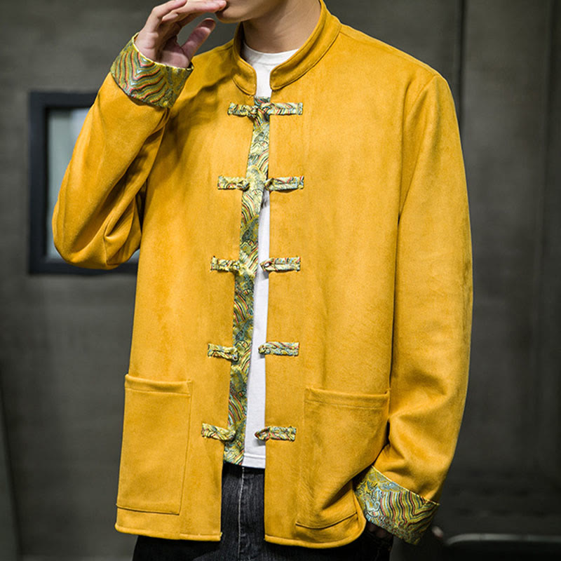 Kurtka męska zamszowa z bawełny z długimi rękawami i kieszeniami " Buddha Stones Fall Waves Frog-Button" - image 8