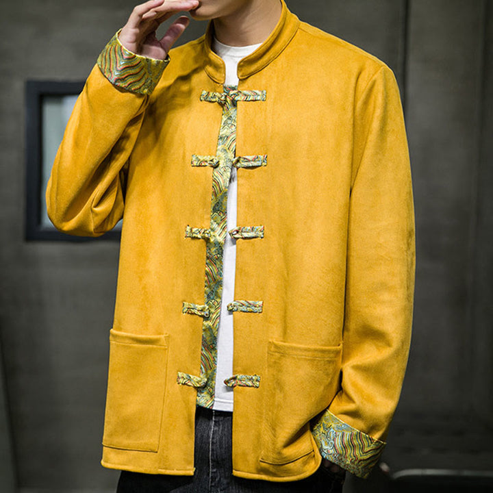 Kurtka męska zamszowa z bawełny z długimi rękawami i kieszeniami " Buddha Stones Fall Waves Frog-Button" - image 8