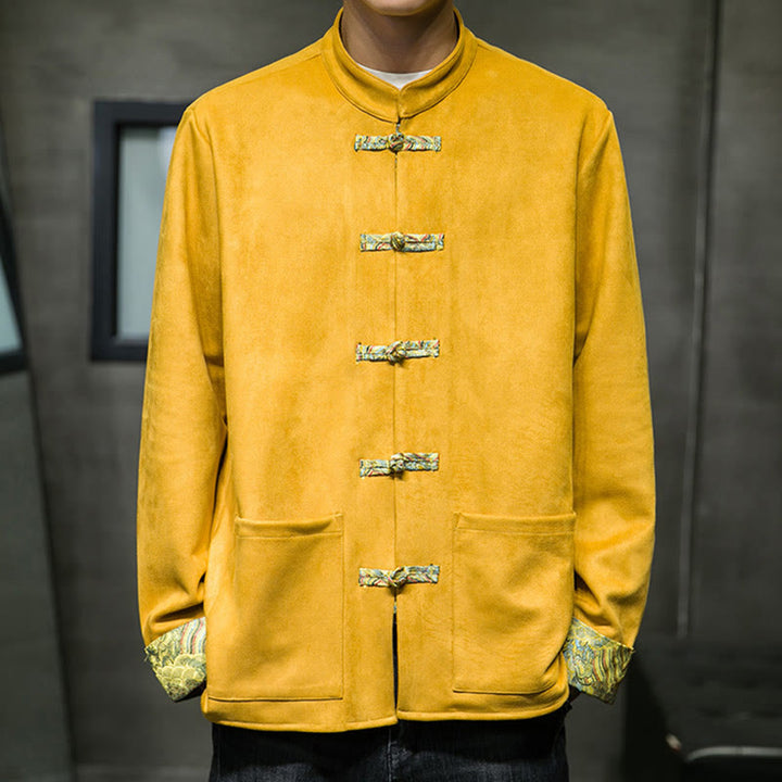 Kurtka męska zamszowa z bawełny z długimi rękawami i kieszeniami " Buddha Stones Fall Waves Frog-Button" - image 7