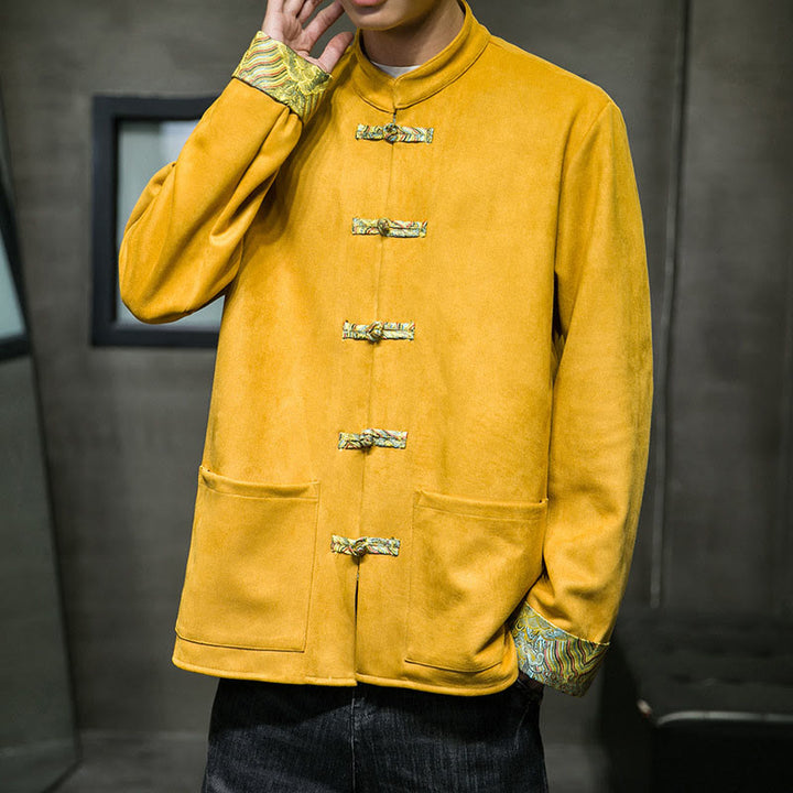 Kurtka męska zamszowa z bawełny z długimi rękawami i kieszeniami " Buddha Stones Fall Waves Frog-Button" - image 10