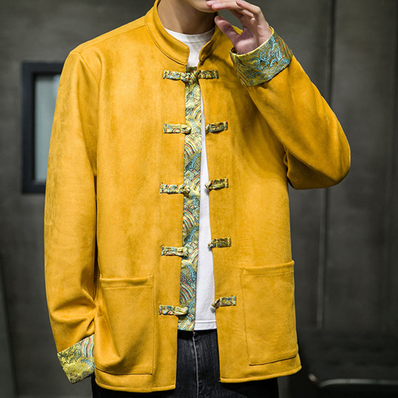 Kurtka męska zamszowa z bawełny z długimi rękawami i kieszeniami " Buddha Stones Fall Waves Frog-Button" - image 6