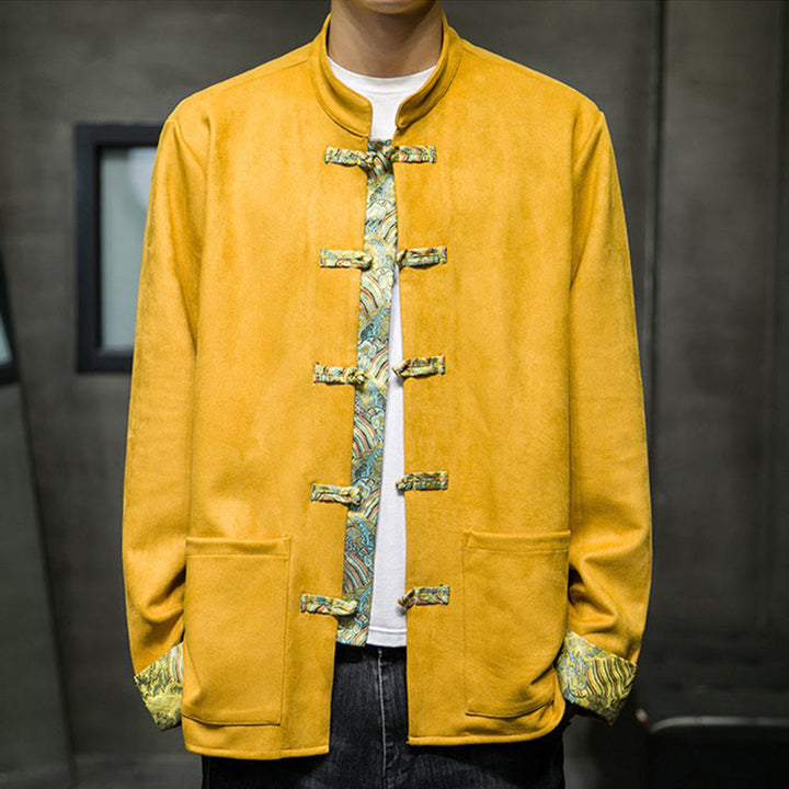 Kurtka męska zamszowa z bawełny z długimi rękawami i kieszeniami " Buddha Stones Fall Waves Frog-Button" - image 4