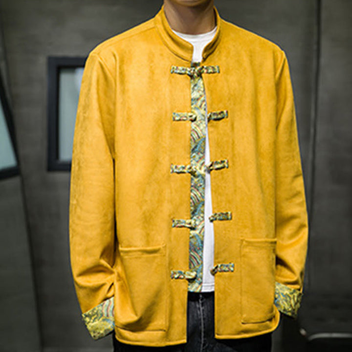 Kurtka męska zamszowa z bawełny z długimi rękawami i kieszeniami " Buddha Stones Fall Waves Frog-Button" - image 9