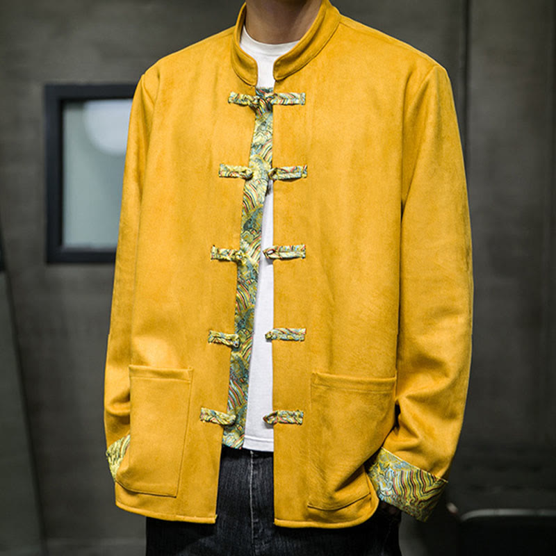 Kurtka męska zamszowa z bawełny z długimi rękawami i kieszeniami " Buddha Stones Fall Waves Frog-Button" - image 5