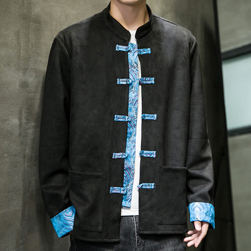 Kurtka męska zamszowa z bawełny z długimi rękawami i kieszeniami " Buddha Stones Fall Waves Frog-Button" - image 22