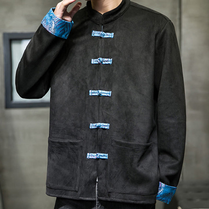 Kurtka męska zamszowa z bawełny z długimi rękawami i kieszeniami " Buddha Stones Fall Waves Frog-Button" - image 17