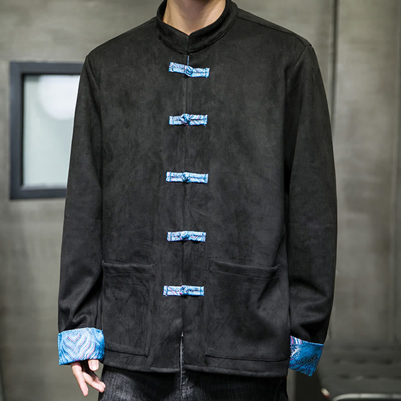 Kurtka męska zamszowa z bawełny z długimi rękawami i kieszeniami " Buddha Stones Fall Waves Frog-Button" - image 23