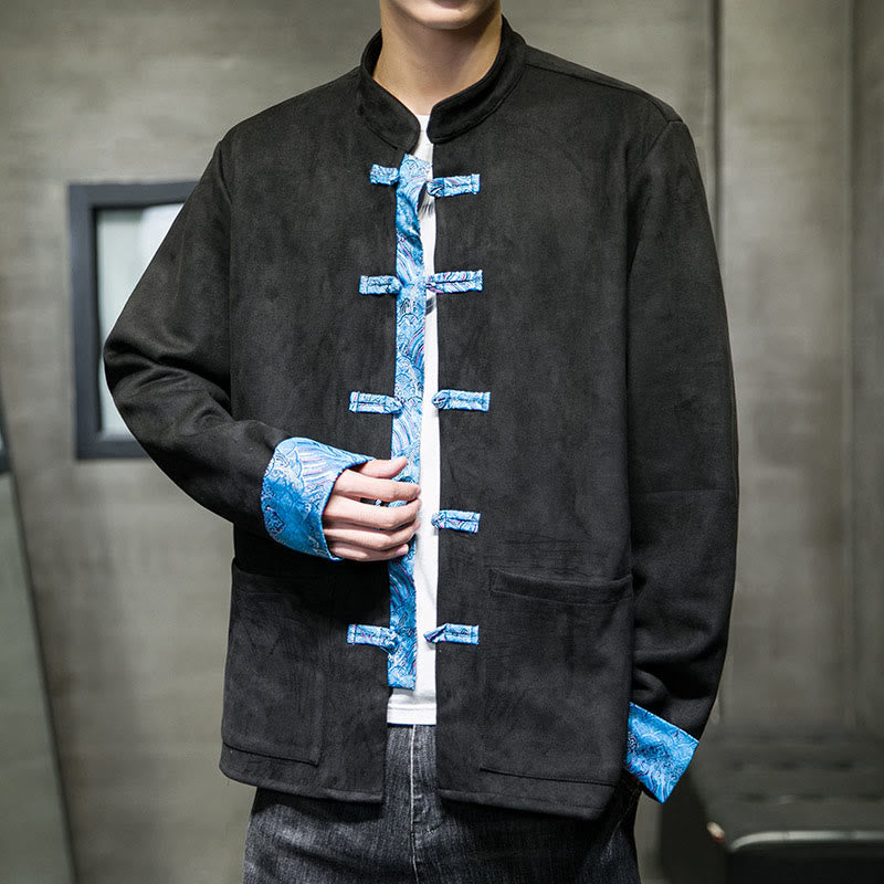 Kurtka męska zamszowa z bawełny z długimi rękawami i kieszeniami " Buddha Stones Fall Waves Frog-Button" - image 16