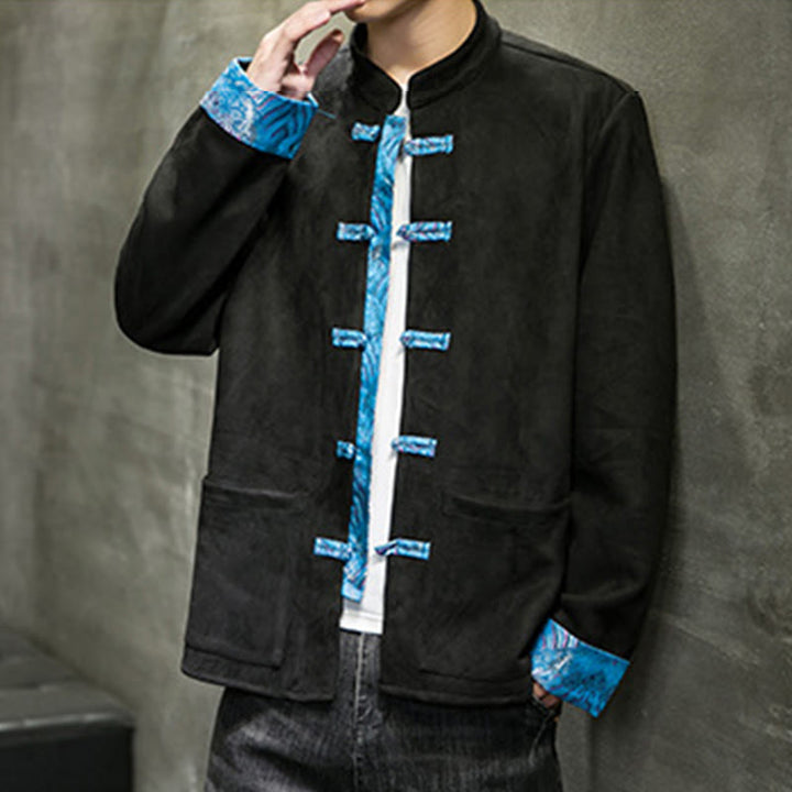 Kurtka męska zamszowa z bawełny z długimi rękawami i kieszeniami " Buddha Stones Fall Waves Frog-Button" - image 20