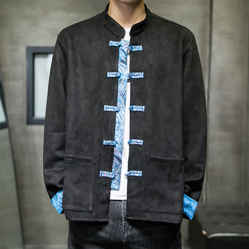 Kurtka męska zamszowa z bawełny z długimi rękawami i kieszeniami " Buddha Stones Fall Waves Frog-Button" - image 21