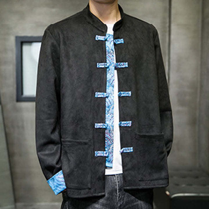 Kurtka męska zamszowa z bawełny z długimi rękawami i kieszeniami " Buddha Stones Fall Waves Frog-Button" - image 19