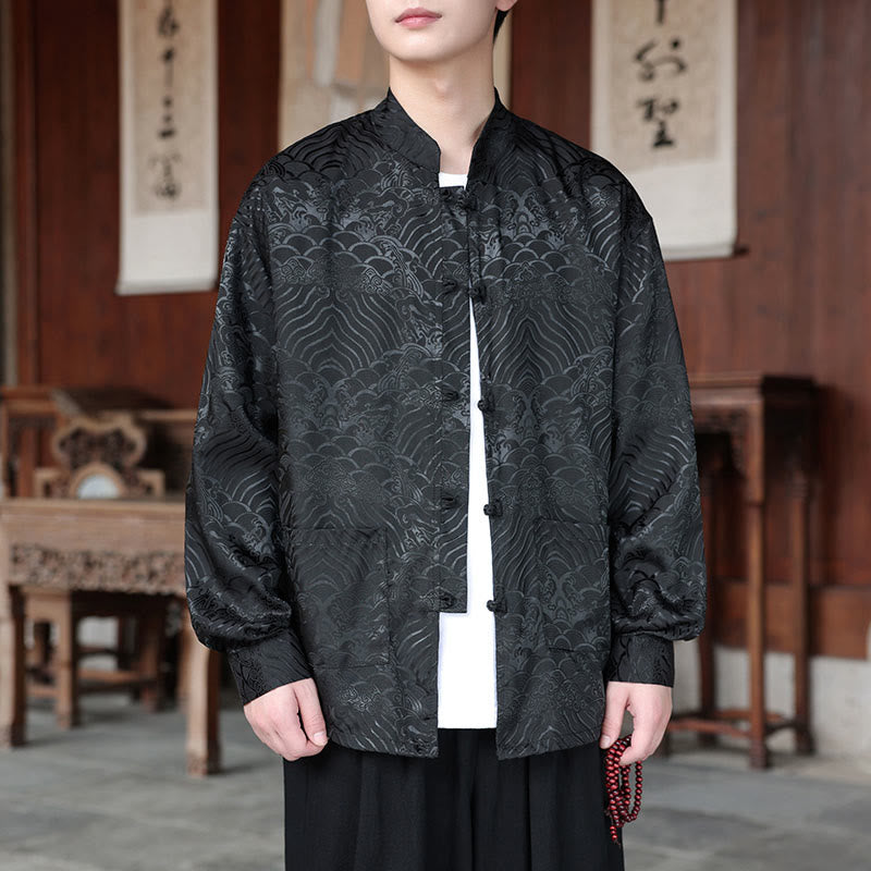 Buddha Stones, jesienne kwiaty, liście, żakardowa kurtka męska z długimi rękawami i kieszeniami, zapinana na guziki - Czarny - US/UK/AU46， EU56 (5XL) - image 13