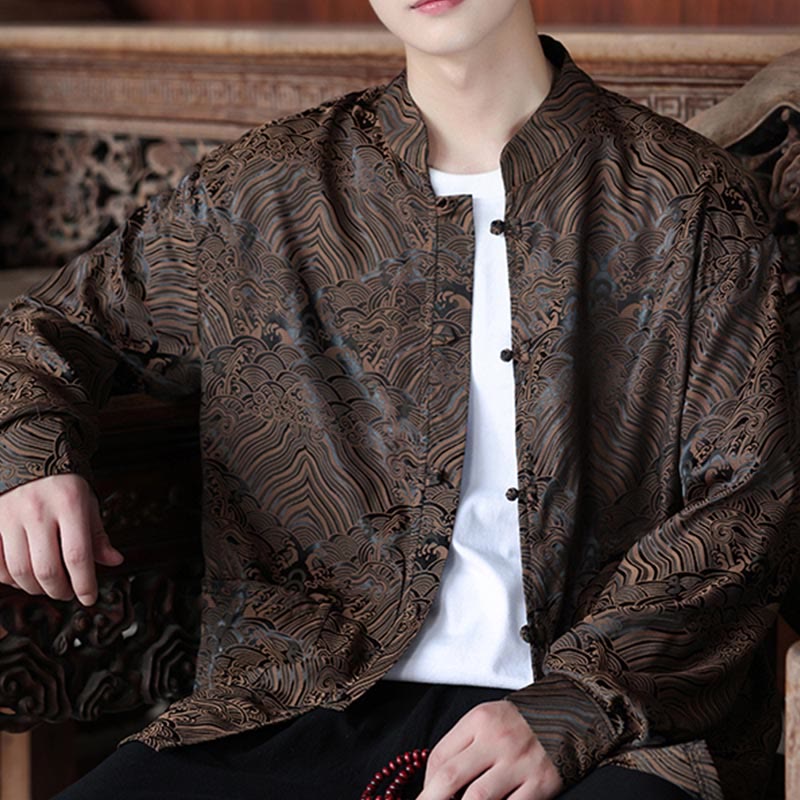 Buddha Stones, jesienne kwiaty, liście, żakardowa kurtka męska z długimi rękawami i kieszeniami, zapinana na guziki - image 3