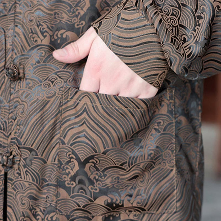 Buddha Stones, jesienne kwiaty, liście, żakardowa kurtka męska z długimi rękawami i kieszeniami, zapinana na guziki - image 11