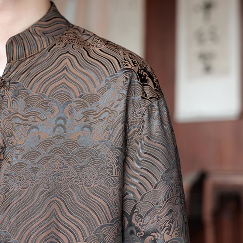 Buddha Stones, jesienne kwiaty, liście, żakardowa kurtka męska z długimi rękawami i kieszeniami, zapinana na guziki - image 10