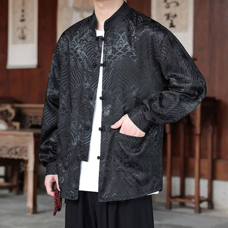 Buddha Stones, jesienne kwiaty, liście, żakardowa kurtka męska z długimi rękawami i kieszeniami, zapinana na guziki - image 15