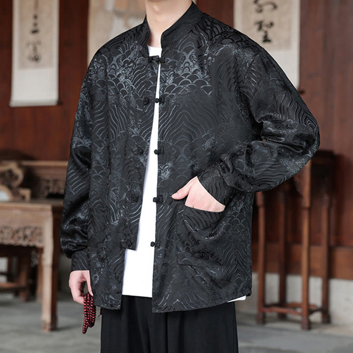 Buddha Stones, jesienne kwiaty, liście, żakardowa kurtka męska z długimi rękawami i kieszeniami, zapinana na guziki - image 15