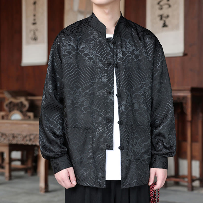 Buddha Stones, jesienne kwiaty, liście, żakardowa kurtka męska z długimi rękawami i kieszeniami, zapinana na guziki - image 14