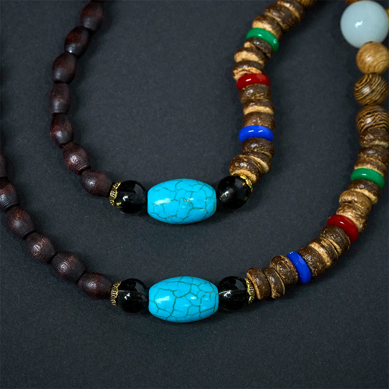 Naszyjnik z Buddha Stones w stylu vintage z Nepalu z wisiorem z koralików z łupin kokosa Awalokiteśwary - image 4