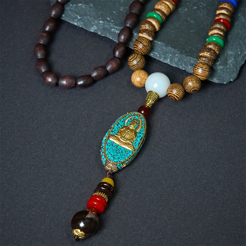 Naszyjnik z Buddha Stones w stylu vintage z Nepalu z wisiorem z koralików z łupin kokosa Awalokiteśwary - image 3