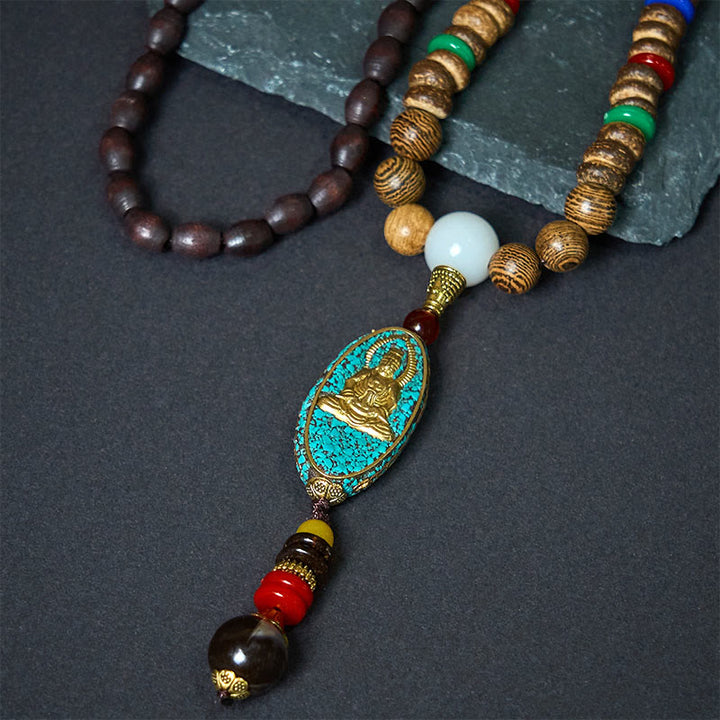 Naszyjnik z Buddha Stones w stylu vintage z Nepalu z wisiorem z koralików z łupin kokosa Awalokiteśwary - image 3
