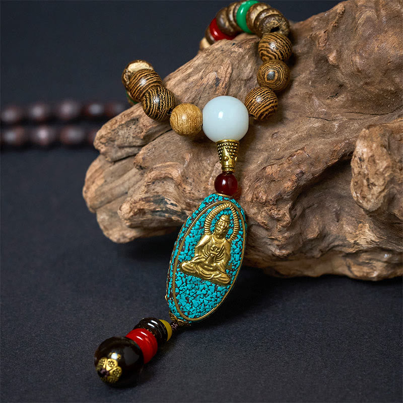 Naszyjnik z Buddha Stones w stylu vintage z Nepalu z wisiorem z koralików z łupin kokosa Awalokiteśwary - image 2