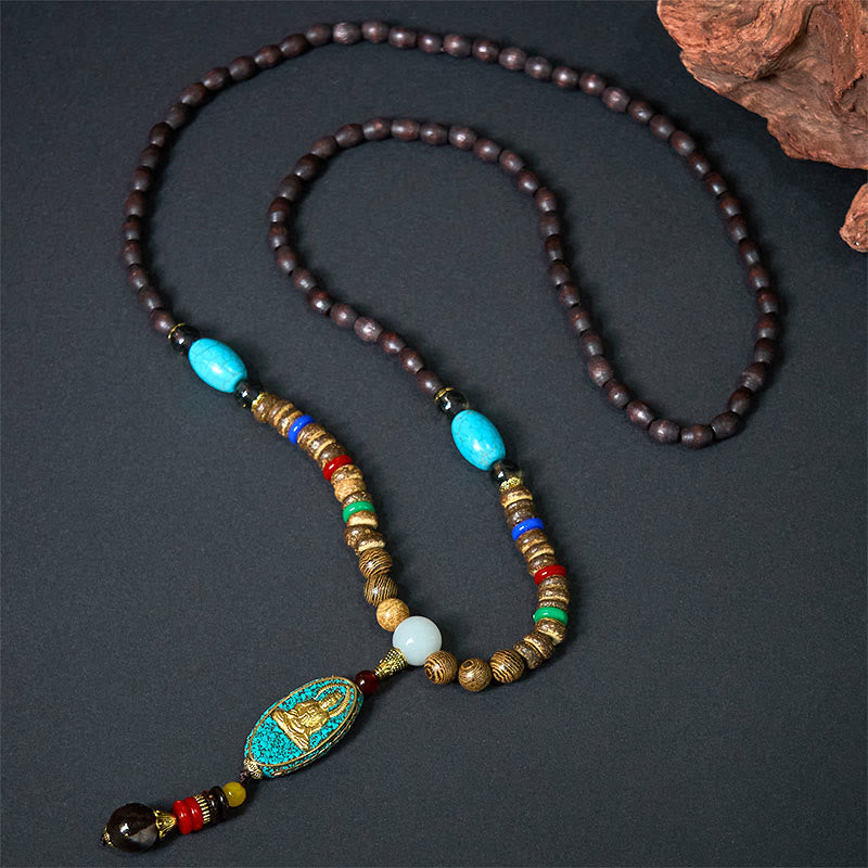 Naszyjnik z Buddha Stones w stylu vintage z Nepalu z wisiorem z koralików z łupin kokosa Awalokiteśwary - image 1