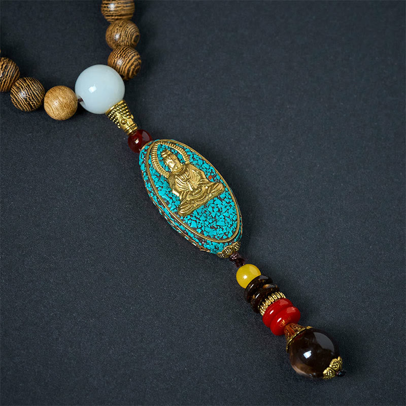 Naszyjnik z Buddha Stones w stylu vintage z Nepalu z wisiorem z koralików z łupin kokosa Awalokiteśwary - image 8