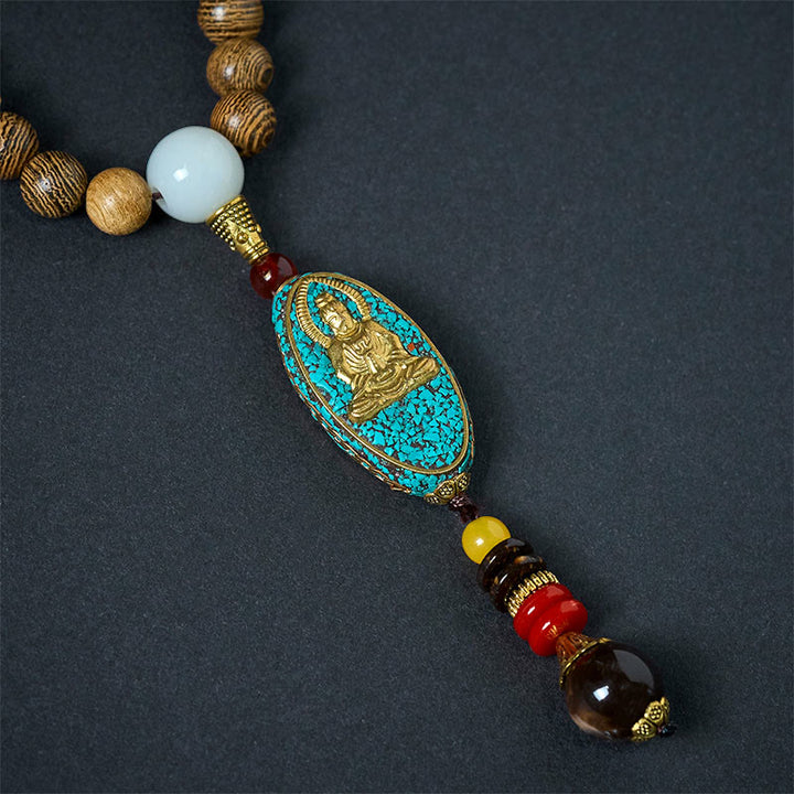 Naszyjnik z Buddha Stones w stylu vintage z Nepalu z wisiorem z koralików z łupin kokosa Awalokiteśwary - image 8